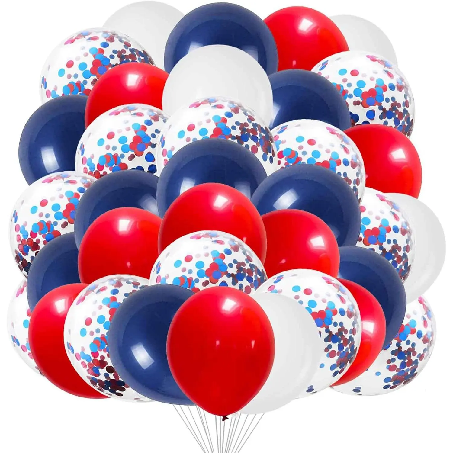 12 Inch Red White Balloons and 12 Inch Navy Blue Balloons with Confetti Balloons,50pcs,for Decorations Independence Day Patriotic Anniversary Party Decoration