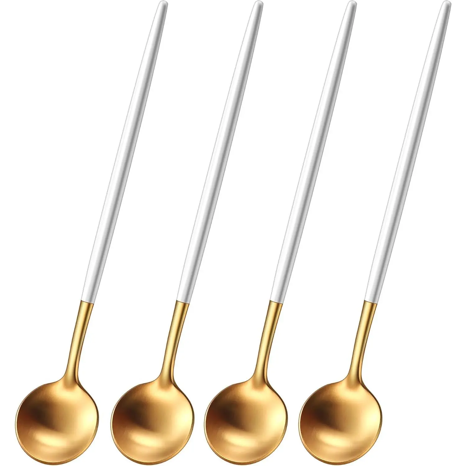 6.7 Inches Satin  Stainless Steel 18/10 Coffee Spoons Set With White Handle,Set Of 4 Teaspoons,Brushed  Small  Spoons For Dessert,MIni Coffee Stirring Spoon