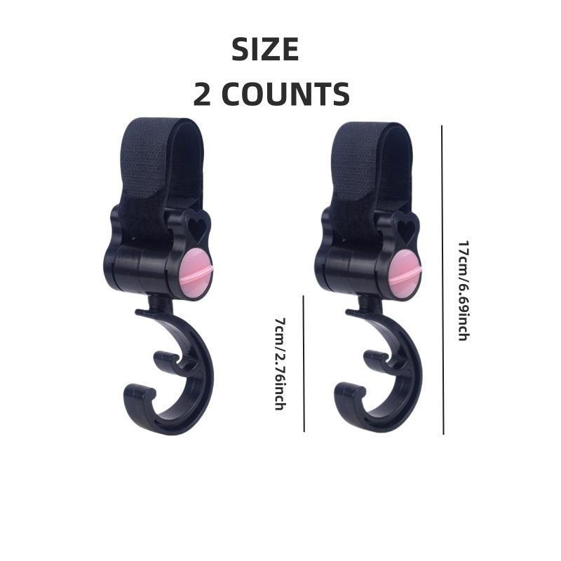 360 Degree Rotatable Baby Stroller Hook, 2 Counts Multifunctional Stroller Hanging Hook, Stroller Accessories for Outdoor Travel