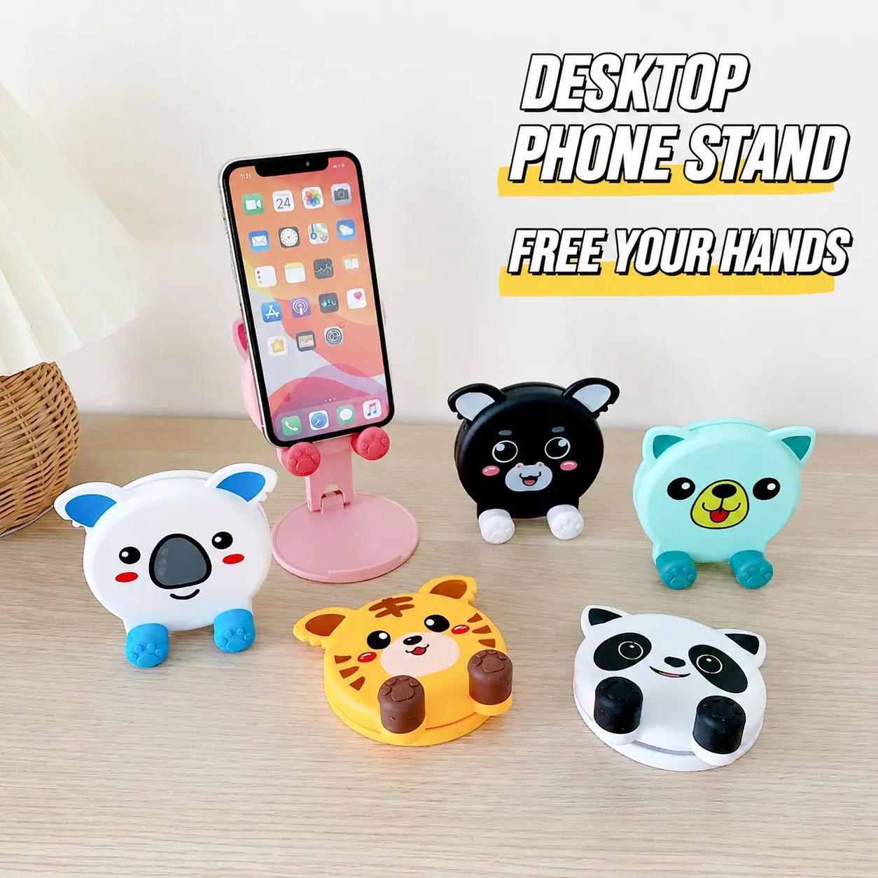 New Cute Cartoon Phone Stand, Adjustable Folding Foldable Portable Multi-Function Desktop Holder, Universal for Phones and Tablets, Lazy Person's Essential, Hands Free Stand