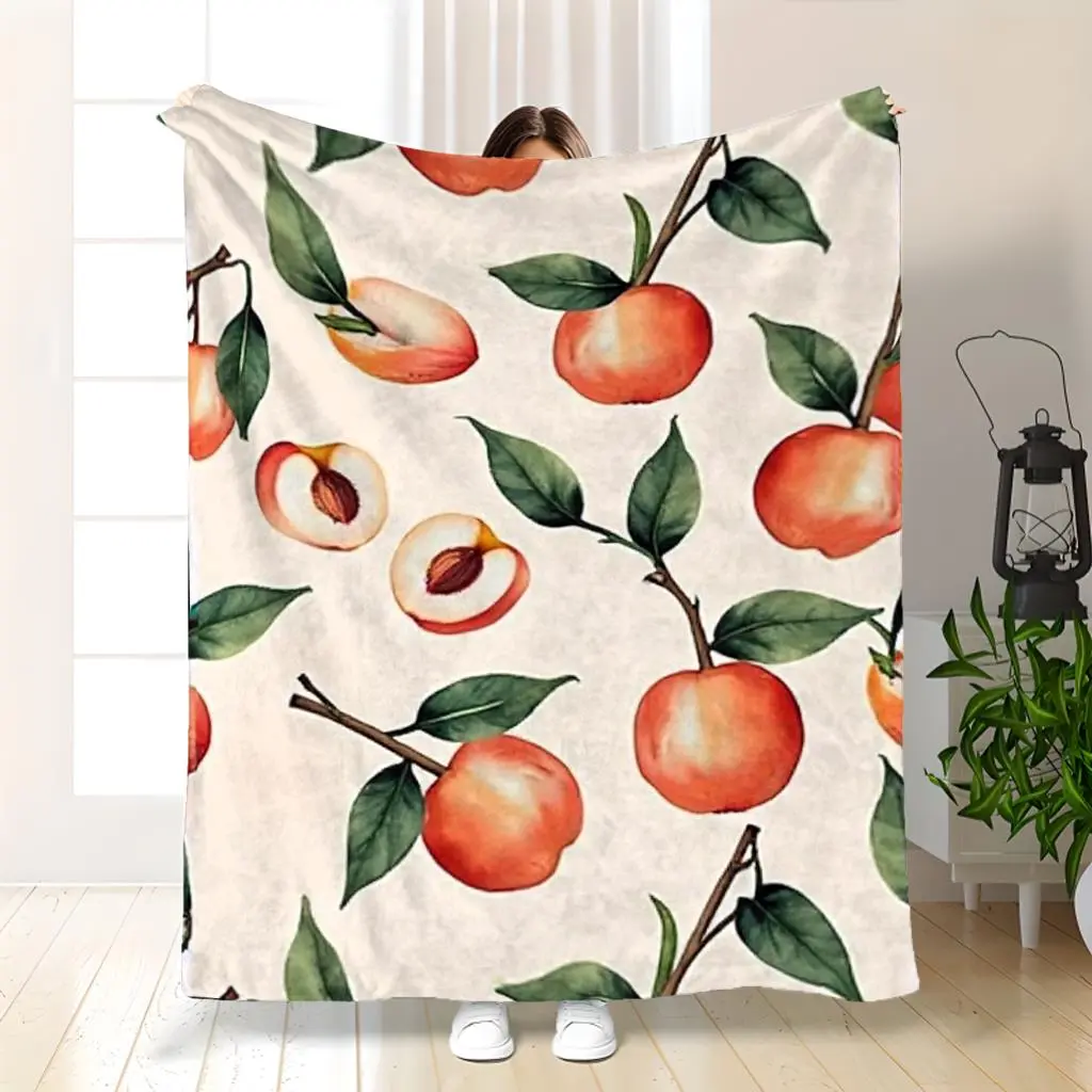 1Pc Plush Flannel Peach & Berry Style Blanket - Cozy Aesthetic, Soft Throw for Sofa & Bed - Warm, Contemporary Design Boosts Cozy Room Vibes - Christmas Gift Option