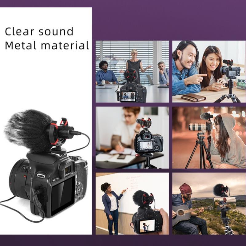 Universal Microphone for Camera, Microphone with Shock Mount for DSLR, iPhone and Android Smartphones, Compatible with Canon EOS, Nikon, and Sony Cameras, Live Streaming Mic, Noise Canceling Mic