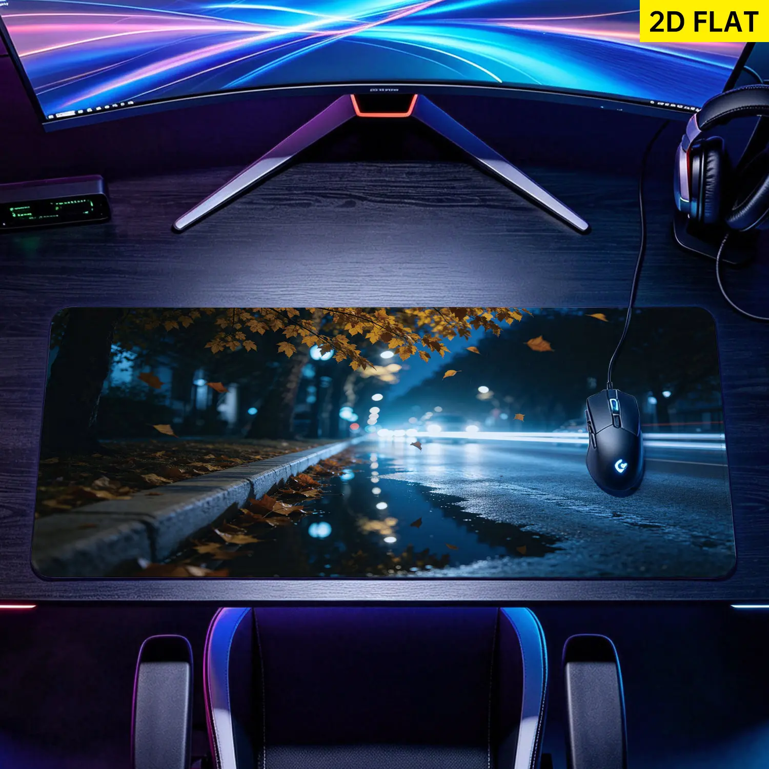 Extra Large Autumn Night City Street Reflection Mouse Pad, Non-Slip Rubber Base, Multi-Size, Precision Control, Lock Edge, Washable, Desktop Protection & Decoration, Premium Multipurpose Pad for Office, Home, Gaming Users, Gift for Family