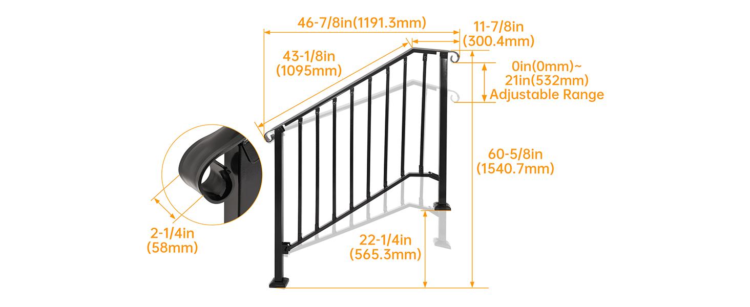 4-5 Step Hand Rail, Handrails for Outdoor Steps, 4-5 Steps Adjustable Outdoor Garden Railing for Stairs Black Steel Powder Coated Heavy Duty 4-5 Step Hand Rail, Handrails for Outdoor Steps, 4-5 Steps Adjustable Outdoor Garden Railing for Stairs Black Steel Powder Coated Heavy Duty