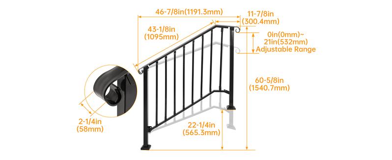 4-5 Step Hand Rail, Handrails for Outdoor Steps, 4-5 Steps Adjustable Outdoor Garden Railing for Stairs Black Steel Powder Coated Heavy Duty 4-5 Step Hand Rail, Handrails for Outdoor Steps, 4-5 Steps Adjustable Outdoor Garden Railing for Stairs Black Steel Powder Coated Heavy Duty
