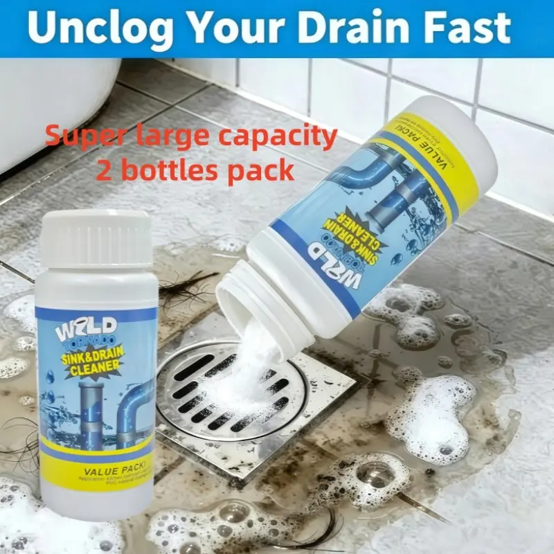 2-Pack Pipe Care Powder for Home Use, Gentle Formula for Kitchen, Bathroom, Toilet, Dissolves Clogs Without Damaging Pipes
