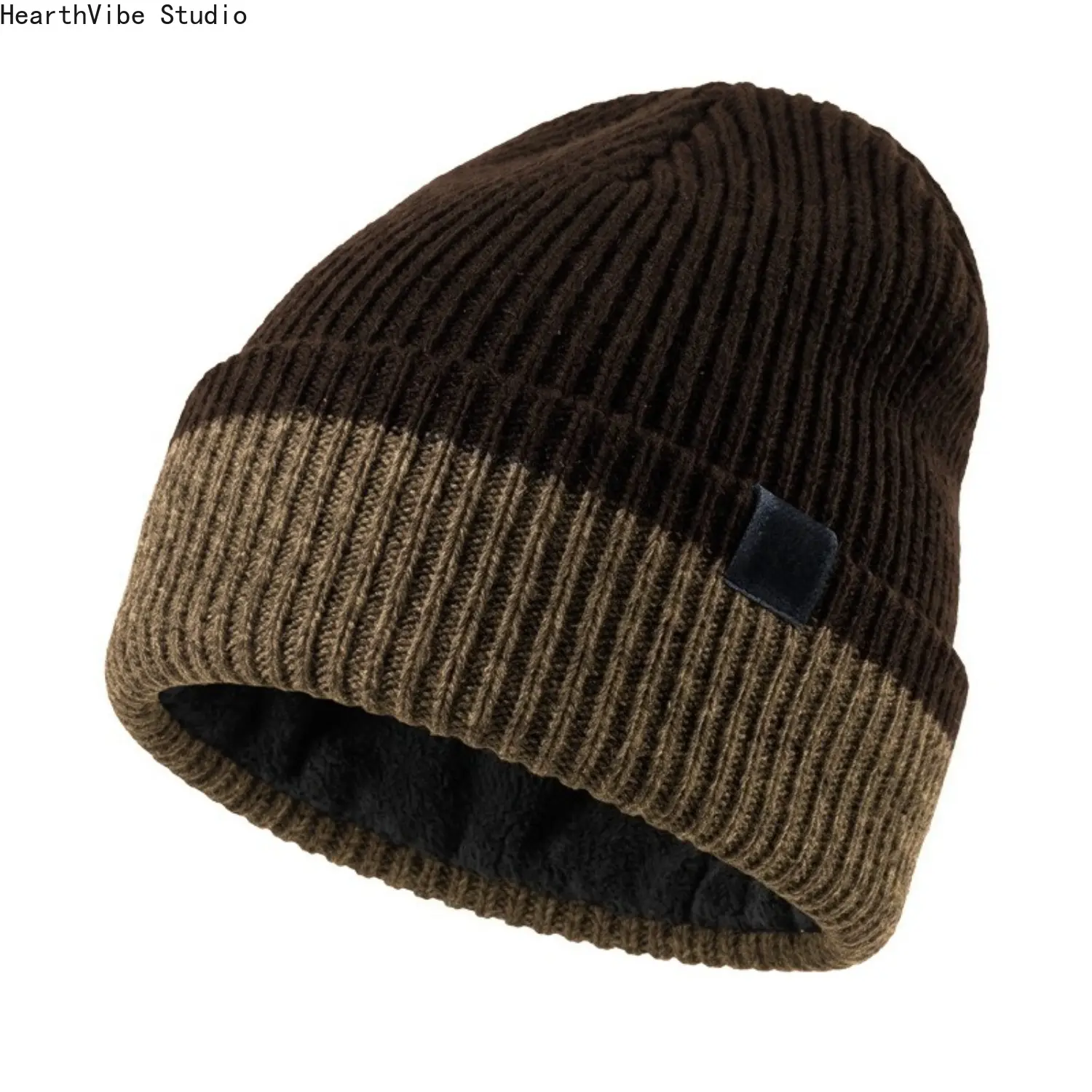 Two-Tone Winter Beanie Hat for Men Women Fleece Lined Thick Ribbed Knit Skull Cap Color Block Soft Warm Cuffed Watch Cap Thermal Headwear for Cold Weather