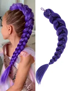1 pcs 24 inch Rumi Purple Braids Ponytail Hair Pre Braiding Hair with Tie Synthetic Purple Hair Extensions for Halloween Costume Cosplay（24inch Braids Ponytail）