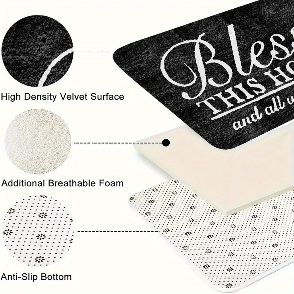 "Bless This Home & All Who Enter" Non-Slip Door Mat - Machine-Washable Indoor/Outdoor Mat with PVC Backing, Black & White Holiday Design for Entryway, Living Room, Bedroom, Kitchen, Entryway Decor, Elegant Script Style, Durable Floor Covering