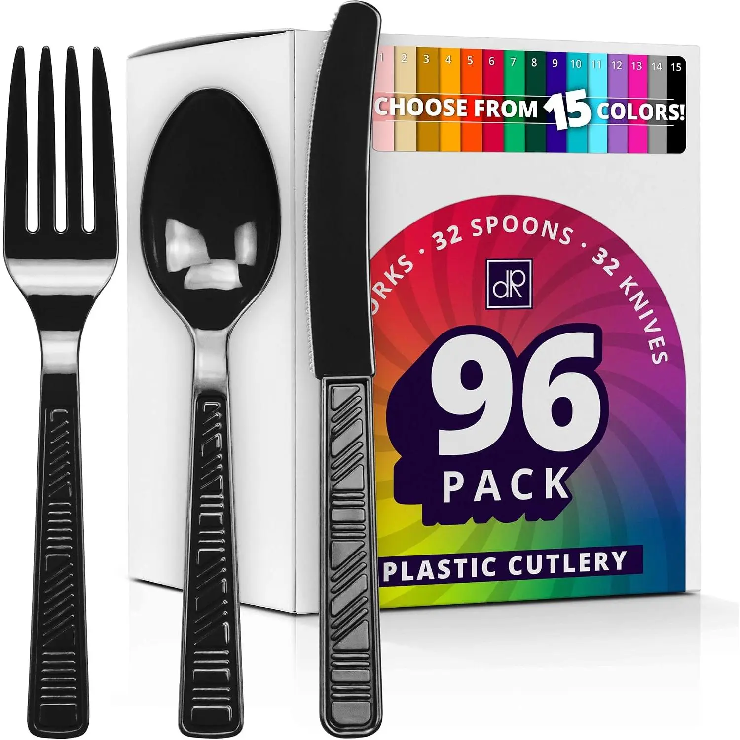 96 count Plastic Cutlery Set, Heavy Duty Silverware, Black