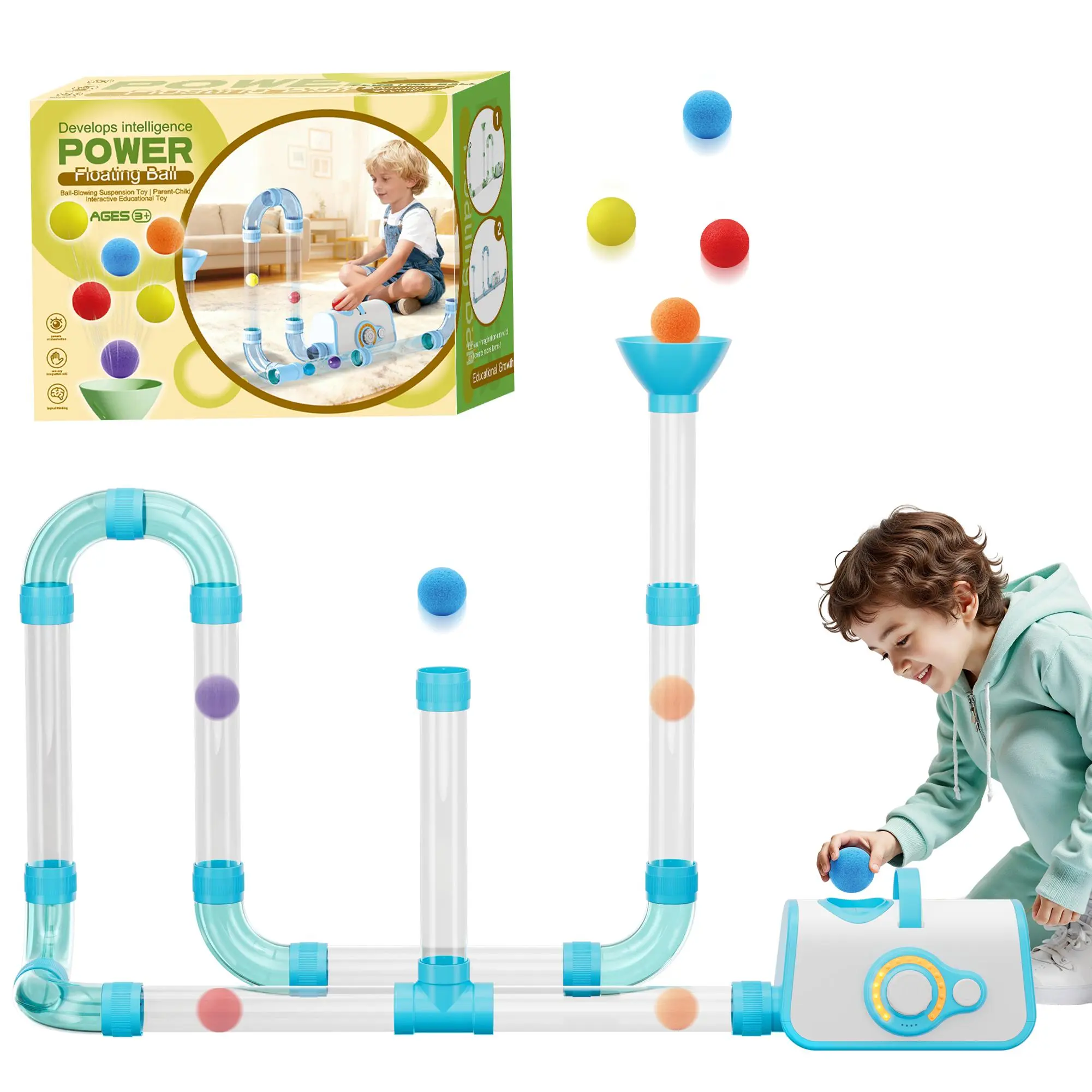 Upgraded STEM Airflow Building Toys for Kids Ages 3+, DIY Airflow Tube Construction Set with Foam Balls