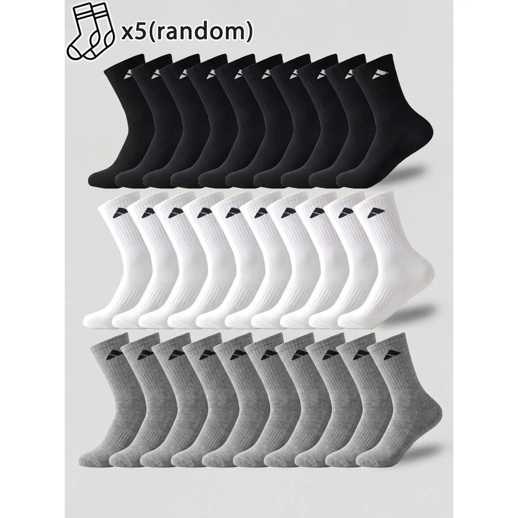 5/10/20 Pairs /Pack Unisex Solid Color Triangle Logo Comfortable Breathable Skin-Friendly Durable Mid-Calf Athletic Socks for Sports Home Daily Use