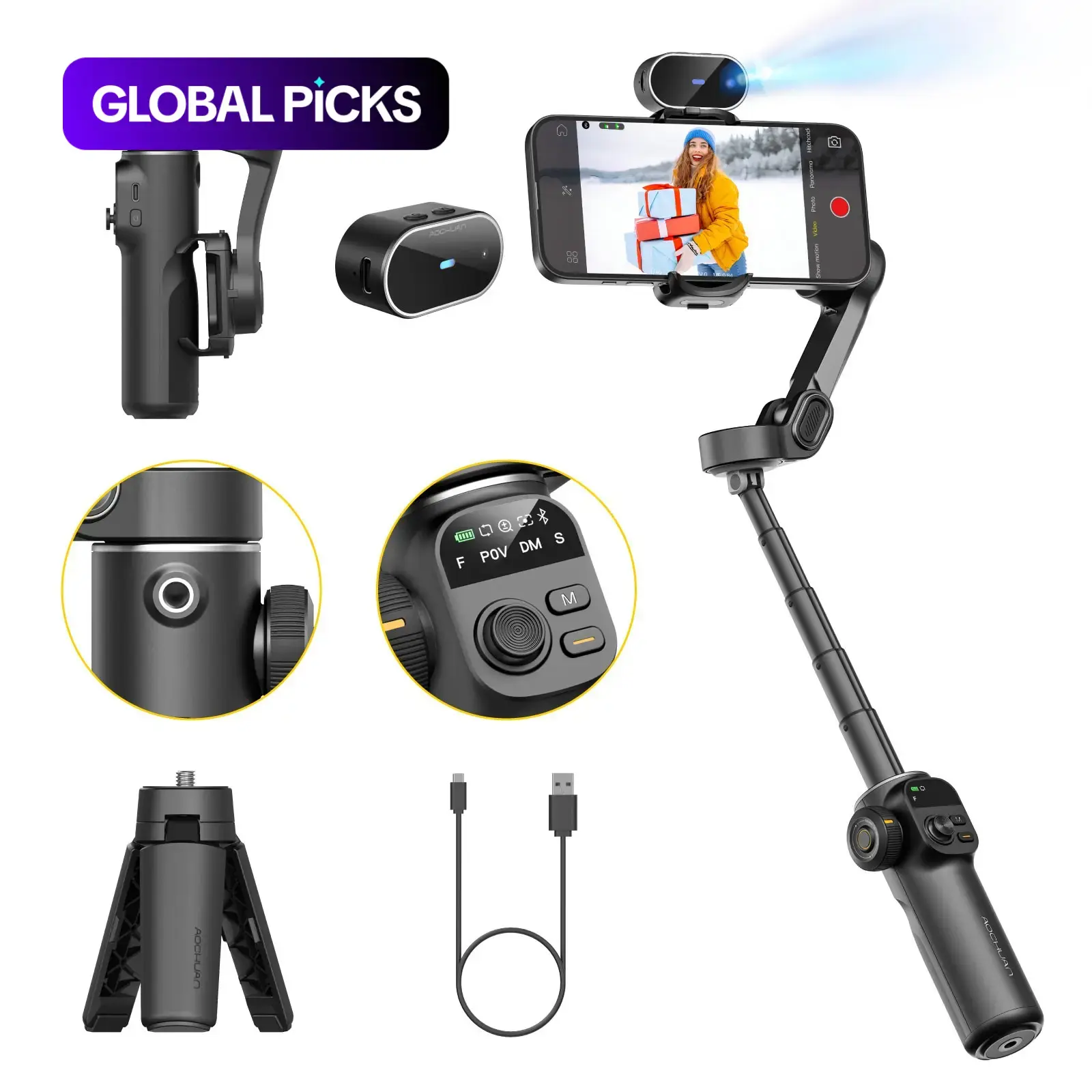 AOCHUAN Smartphone Gimbal Stabilizer for iPhone and Android, 3-Axis Phone Gimbal with Built-In 7.8-Inch Extension Rod, Selfie Stick Tripod, Cellphone Selfie Accessory, Gimbal Stabilizer with OLED Display, Smart X2 for Social Media Vlogging