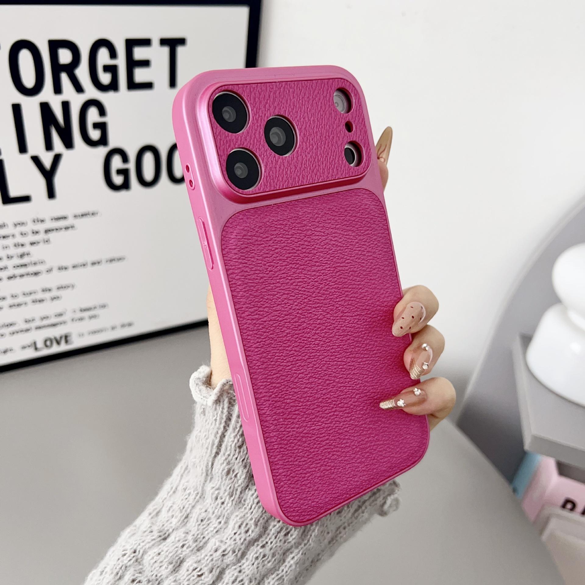 2026 Full Coverage Large Window iPhone 17 Pro Max Lychee Texture Case Compatible with Apple 16/15 /14/13