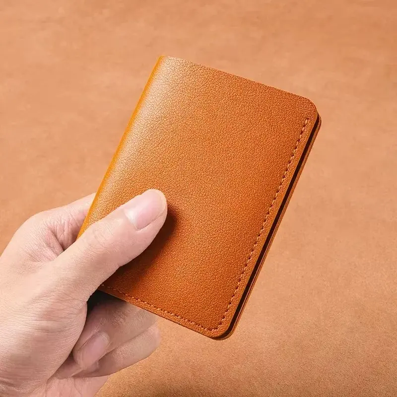 1 solid color PU leather small wallet card bag, business card short with buckle wallet, men's and women's ultra-thin credit card bag, coin