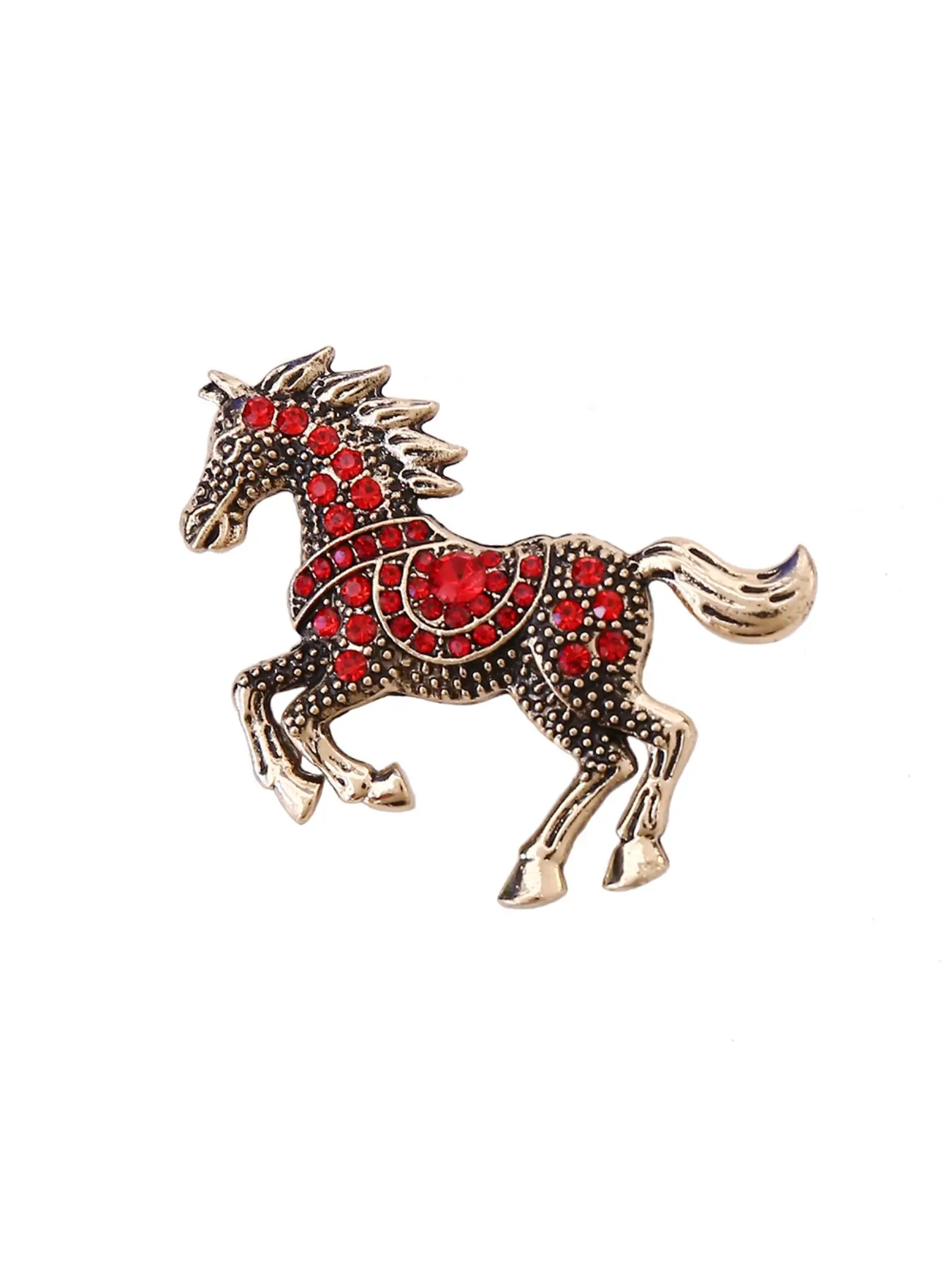 Fashionable and Hot-Selling Light Luxury Vintage Enamel Horse Rhinestone Brooch, Versatile Anti-Wardrobe Malfunction Floral Pin Accessory