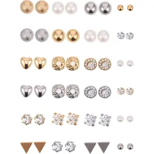 24 Pairs Stud Earrings Crystal Pearl Earring Set Ear Stud Jewelry for Women Men