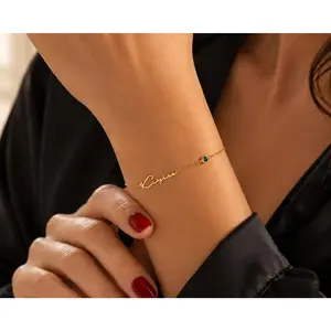 14K Solid Gold Personalized Name Bracelet with Birthstone, Custom Gold Name Bracelet, Custom Jewelry Gift for Her, Birthday Gift