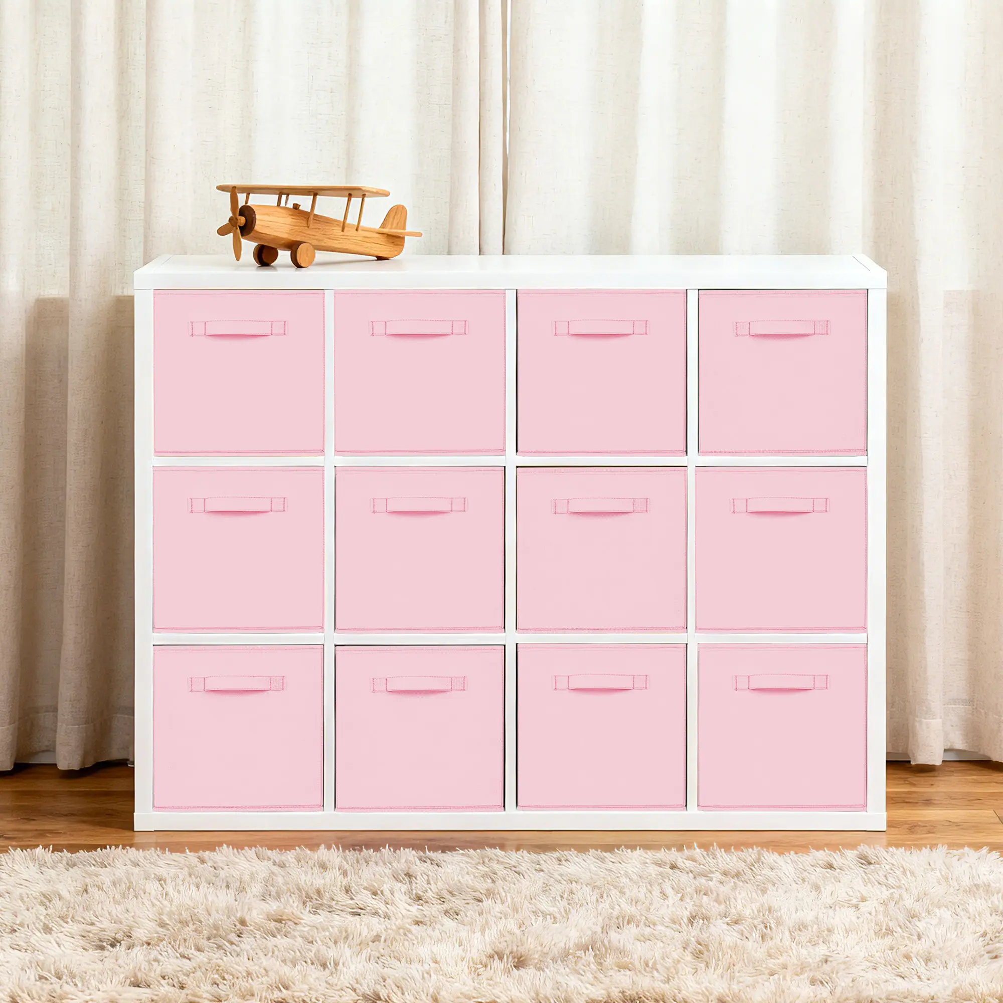 12-Piece Collapsible Breathable Fabric Storage Cubes with Carry Handles, 10.2" L x 10.2" W x 11" H Decorative Organizing Boxes for Household Clothes, Closet Shelf Insert, Books & Drawer Organization