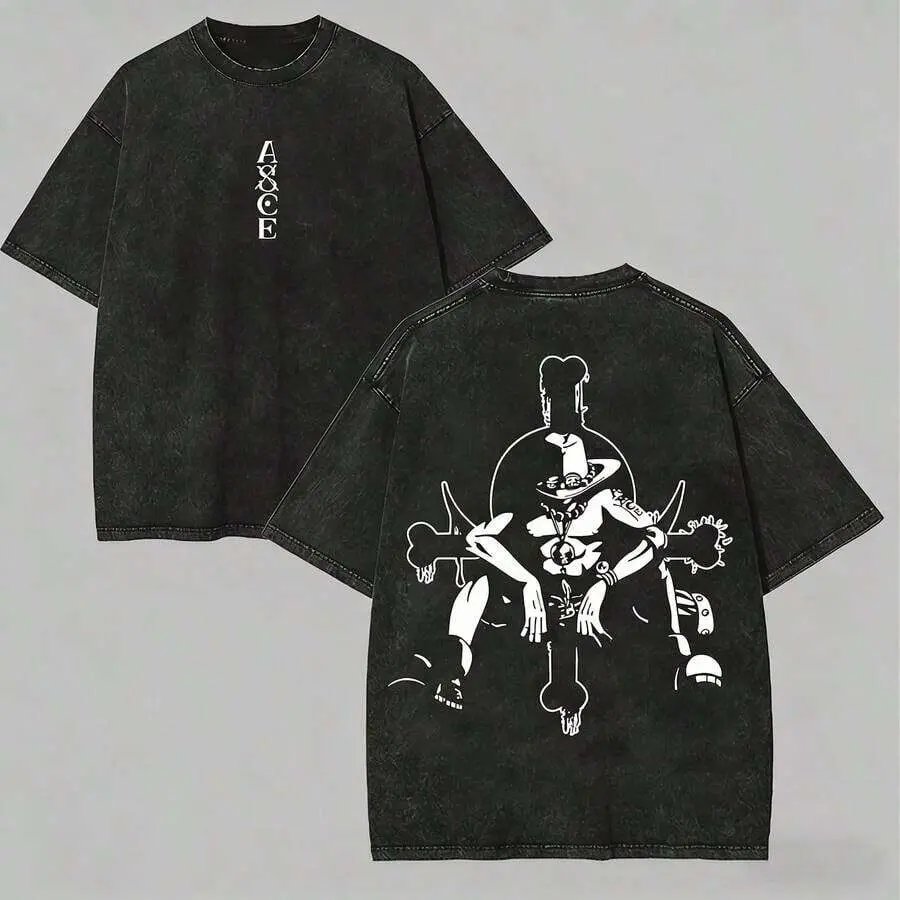 One Piece Portgas D.Ace Mera Mera No Mi Graphic Tee, Vintage Washed Oversized Unisex Streetwear Anime Shirt