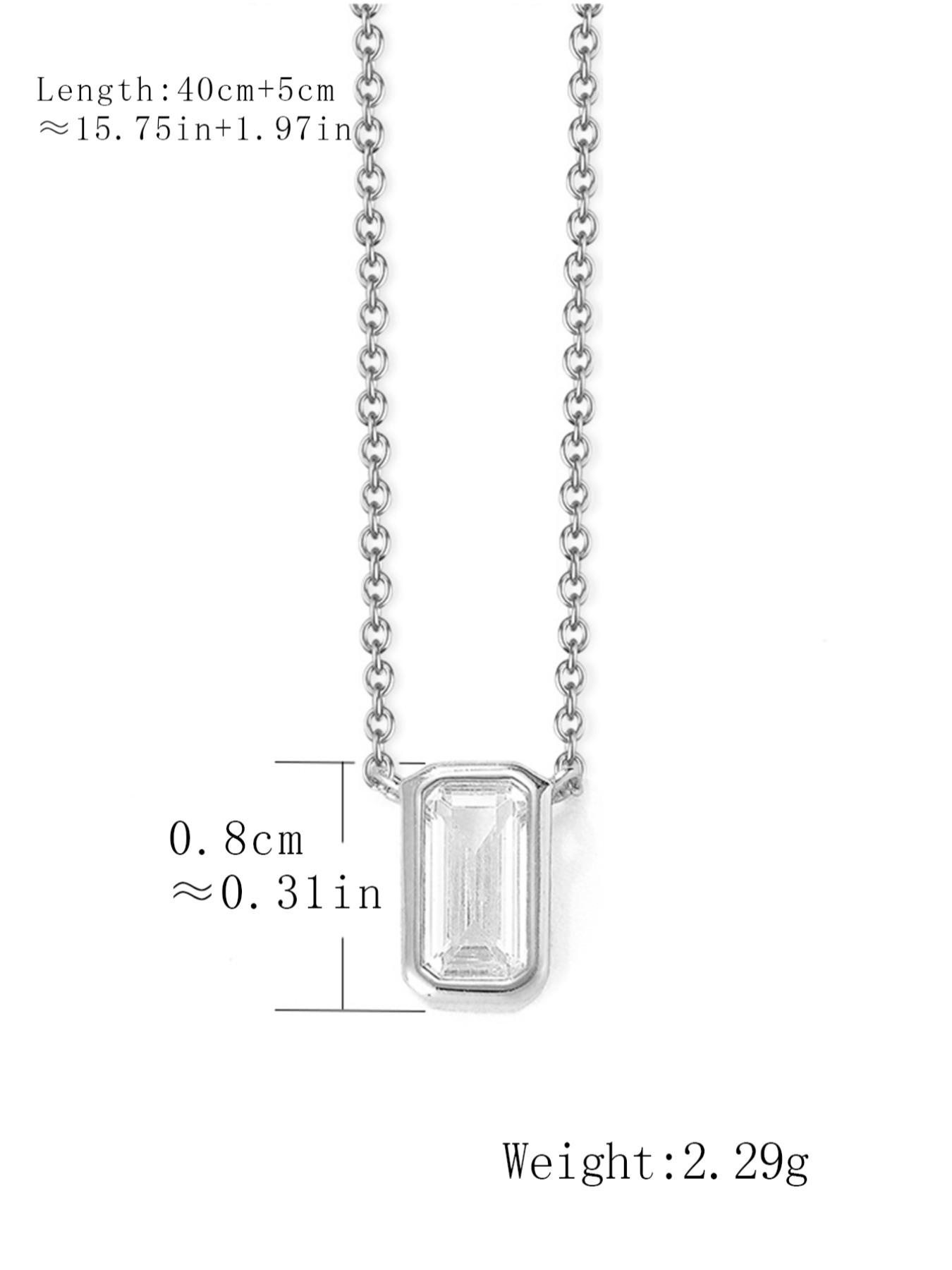 S925 Sterling Silver Rectangle Shaped Artificial Zircon Pendant Necklace, Fashion Jewelry for Party, Daily Clothing Decor, Trendy All-match & Exquisite Jewelry for Gift