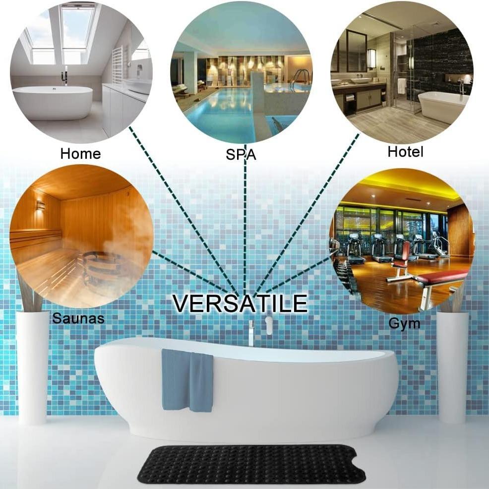 Extra Long Non-Slip Bath Mat 100x40 Cm, Tub Pad with Suction Cups and Drain Holes, Bathroom Accessory