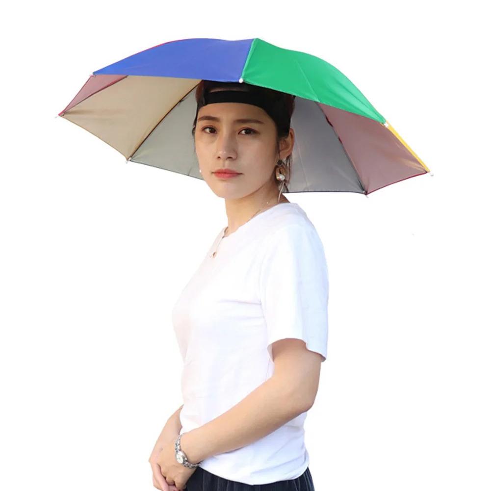 Oversized Hands-Free Umbrella HatAdjustable Sun Rain Cap,7-Rib Anti-UVWaterproof Headwear for Fishing Gardening GolfSunshade Outdoor