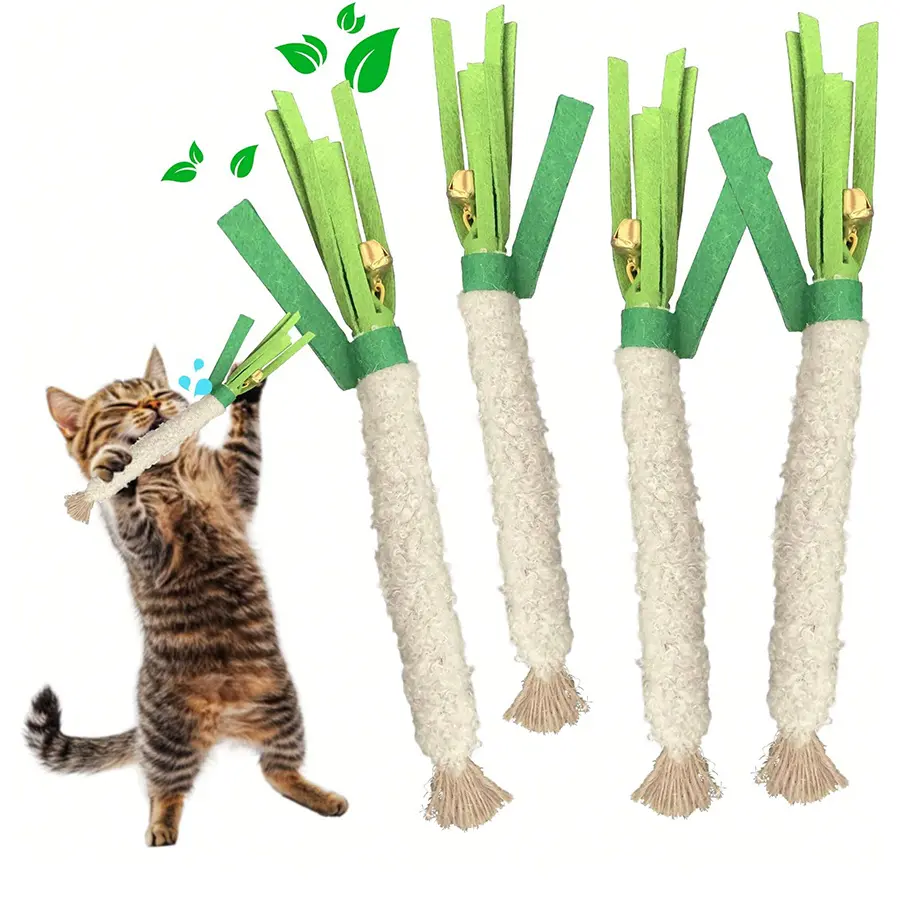 Simulated Green Onion Interactive Cat Chew Toy, Safe Dental Cleaning Toy for Kitten & Adult Cats, Double-Layer Textured Oral Care Mint Prop, Fashionable Trendy Vegetable Pet Toy for Stress Relief