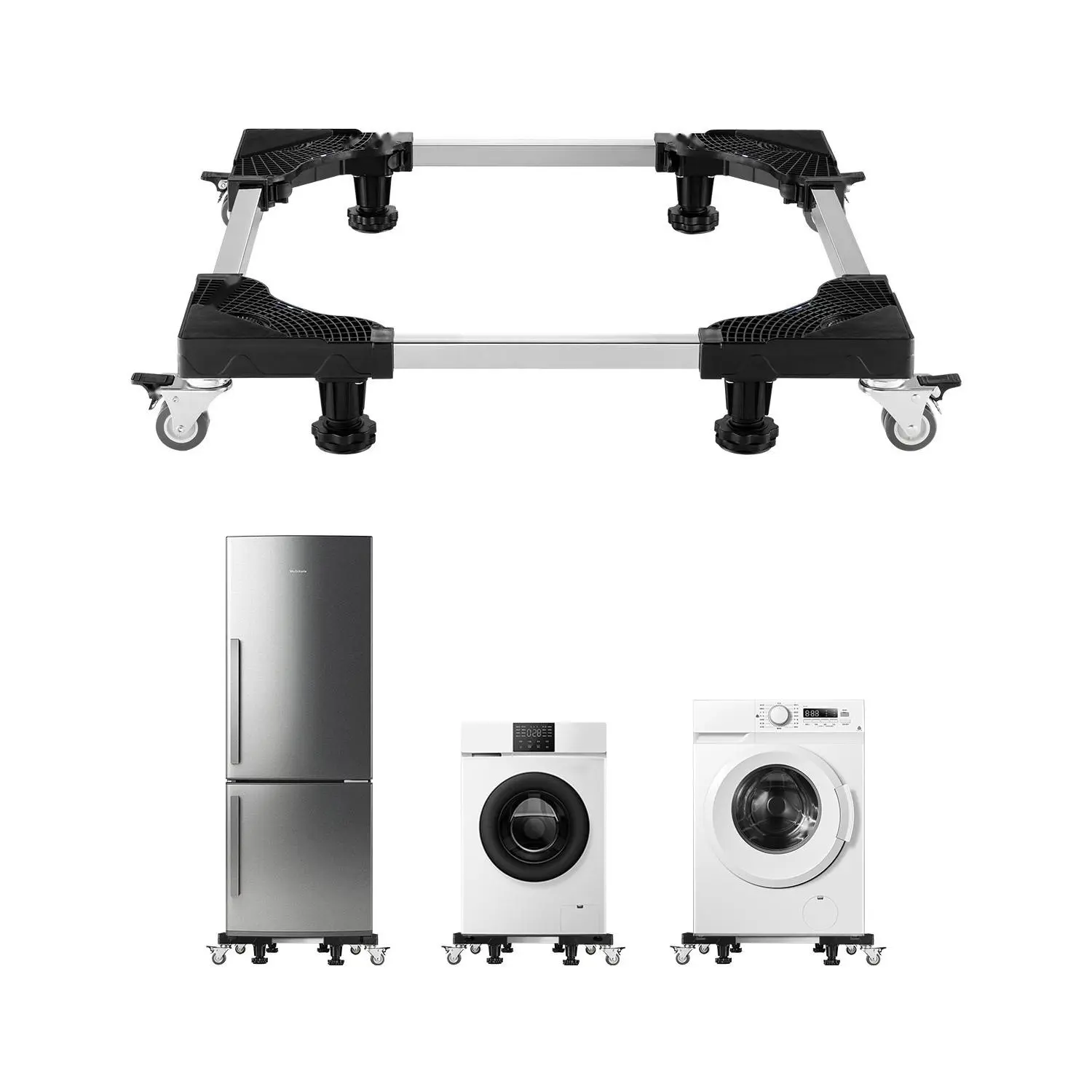 Fridge Stand Mobile Base With Adjustable Length 27.5-35.4 Inches Supports Up To 1100 Lb, Heavy Duty Appliance Dolly For Refrigerators And Freezers, Locking Casters, Non-Slip Feet, Easy Rolling, Ideal For Kitchens And Laundry Rooms