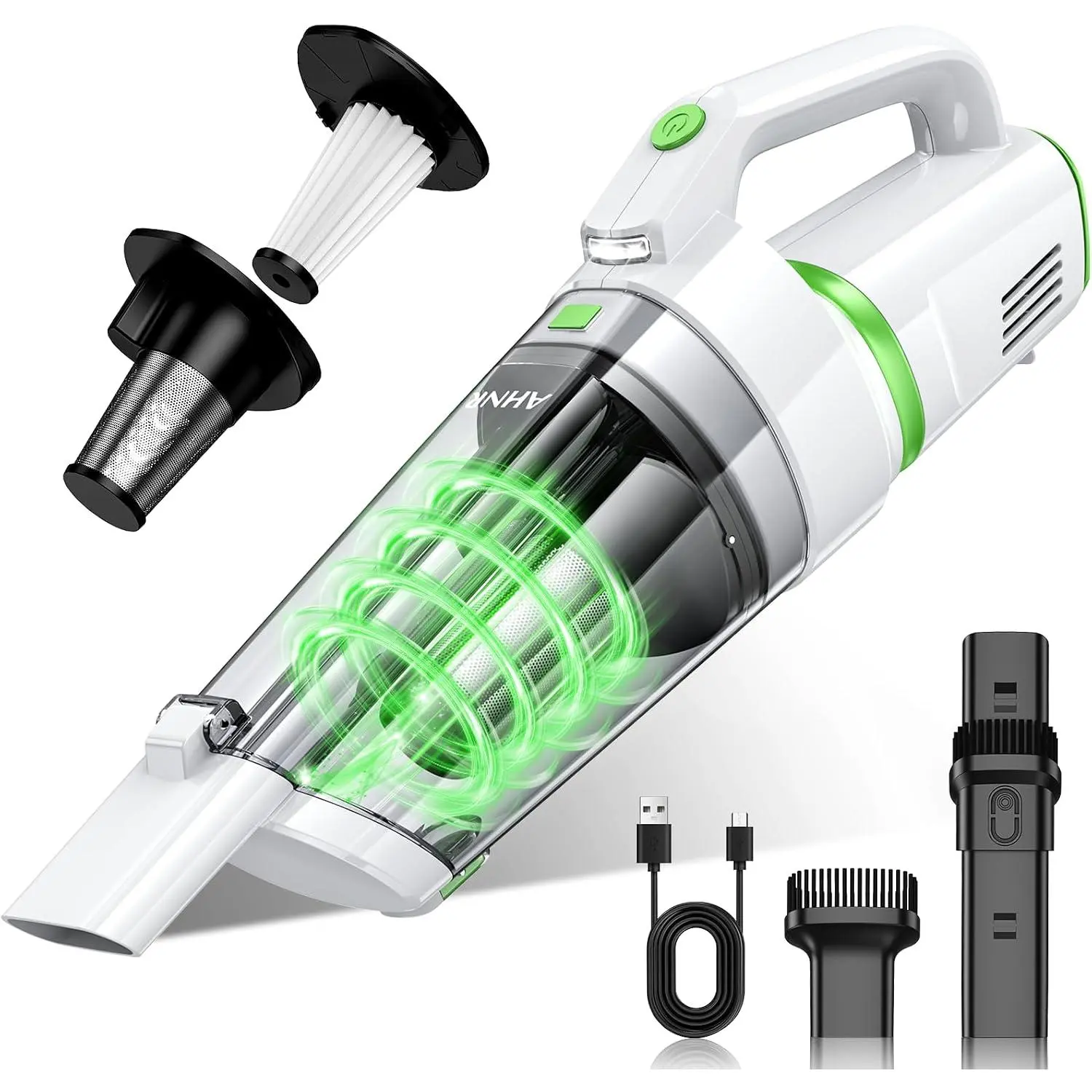 Handheld Vacuum Cleaner Cordless Rechargeable 16000PA for   |  Suction, -in LED Light & 2 HEPA Filters, Portable Hand Held Vacuum Cordless Rechargeable for Detailing Cleaning