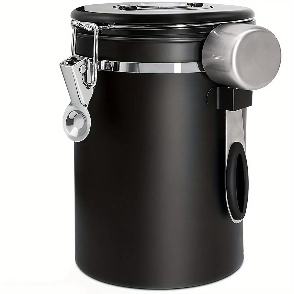 1 Coffee Canister, Airtight Coffee Bean Storage Container with Date Tracker and Measuring Spoon, Kitchen Food Storage for Ground Coffee, Coffee Beans, Tea, Sugar, Flour, Cereals