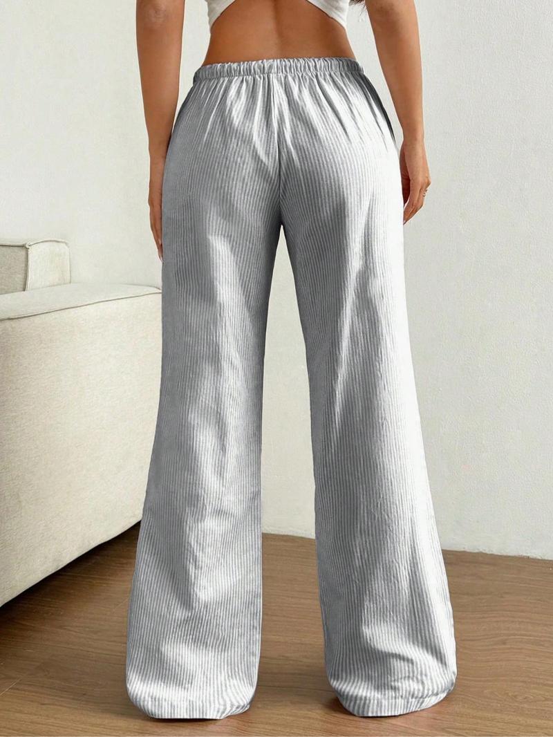 Women's Striped Print Tie Waist Pants, Casual Comfy Basic Wide Leg Trousers for Summer, Women's Bottoms for Daily Wear