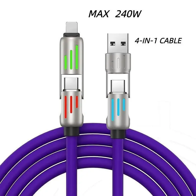 4 in 1 Phone Charging Cable, 240w PD Fast Charging Data Sync Cable, Compatible with Smart Devices, Universal Charging Cable for Multiple Devices, Charger Cable