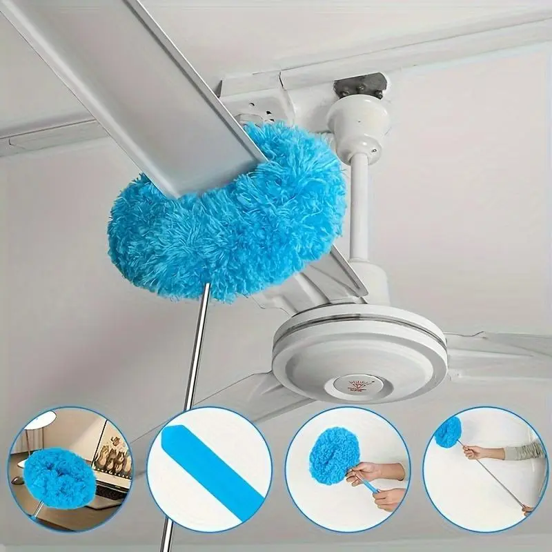 Extendable Ceiling Fan Cleaner Duster, Reusable Microfiber Fan Blade Cleaning Brush with 12–30.3 Inch Adjustable Pole for Walls, Windows, Furniture and High Surfaces