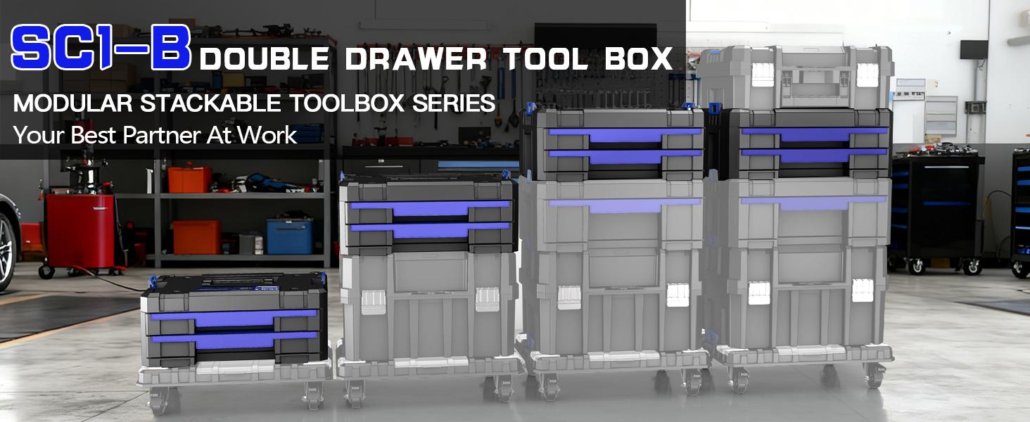 18 Inch Tool Box with Drawers| Stackable Modular Tool Organizer Box System|| Home Repair| Use| (SC1-B)