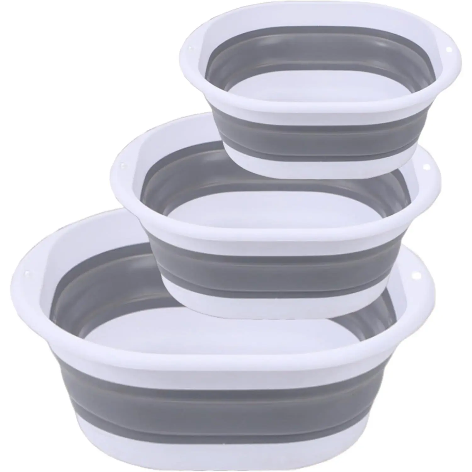Grey 3-Piece Foldable Washbasin Set Bundle - Folding Sink, Space-Saving Small/Med/Large Sizes, Ideal for Apartment Users, Dishwashing, Camping, Three Pieces