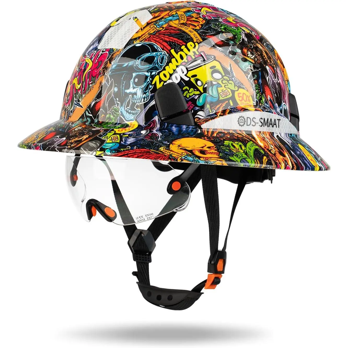 Full Brim 4-in-1 Work Helmet with Flip-Up Visor, Vented Shell, 6-Point Ratchet Suspension, Sweatband, Chin Strap, Reflective Strips, Lightweight HDPE, 5 Colors, Job Site & Outdoor Use