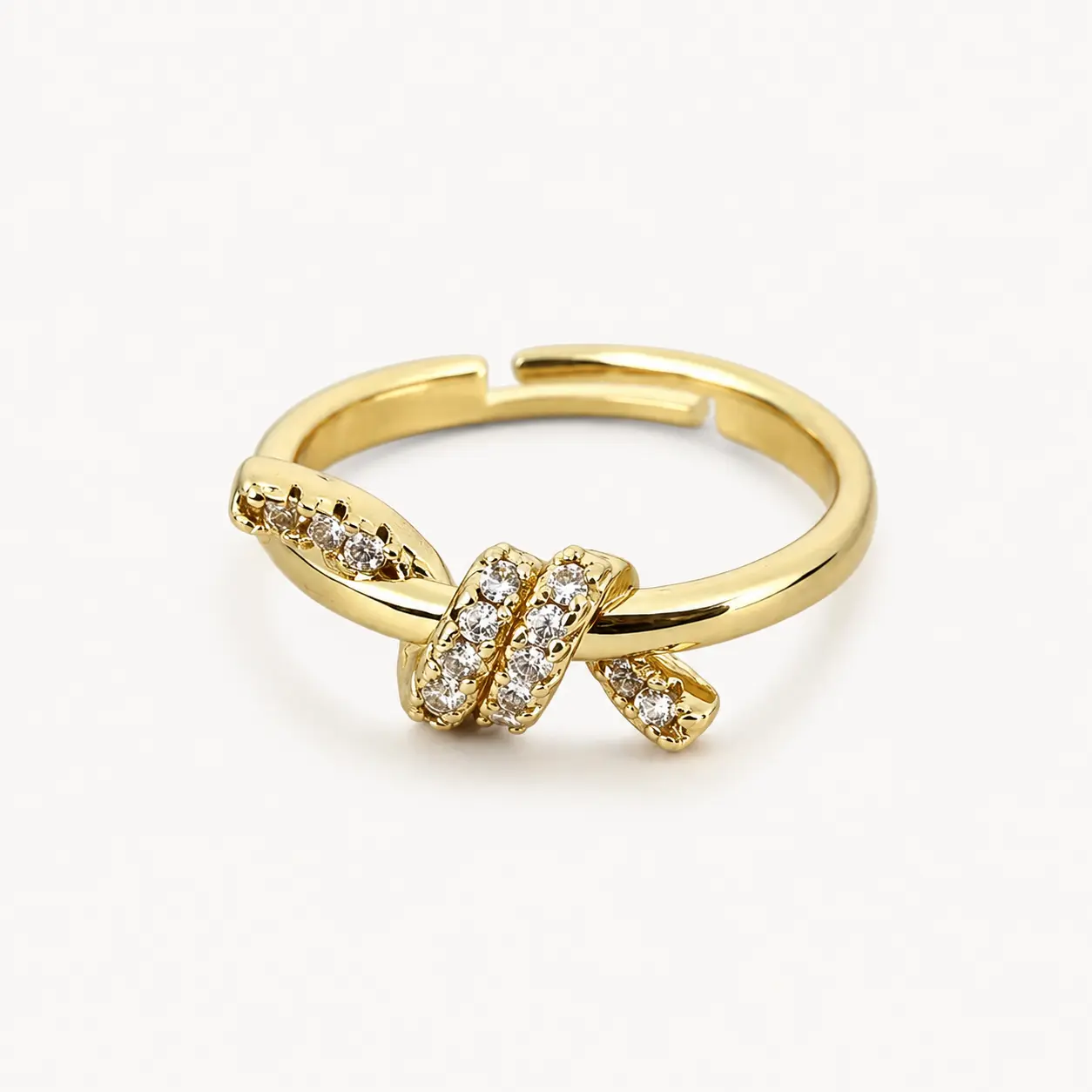 Women's 2.3g Copper Adjustable Crossover Wrap Ring - Cubic Zirconia Open Band Statement Ring, Lightweight Minimalist Luxury Daily Costume Jewelry