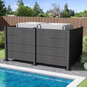 50" W x 49" H Outdoor Privacy Screen, Air Conditioner Fence, All-Weather Vinyl Privacy Fence Screens with Aluminum Posts, 4 Panels, Dark Grey