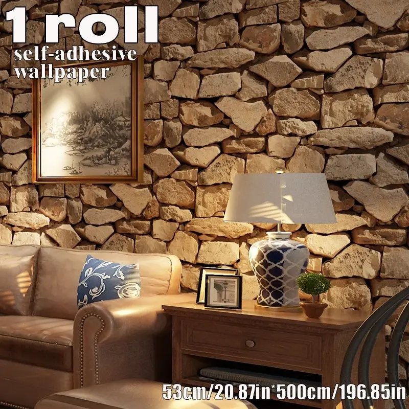 0.4mm Thick Retro Industrial Style 3D Stone Texture Self-Adhesive Decorative Wallpaper, Easy Peel and Stick, Ideal for Living Room, Bedroom, Cafe, Bar Decor