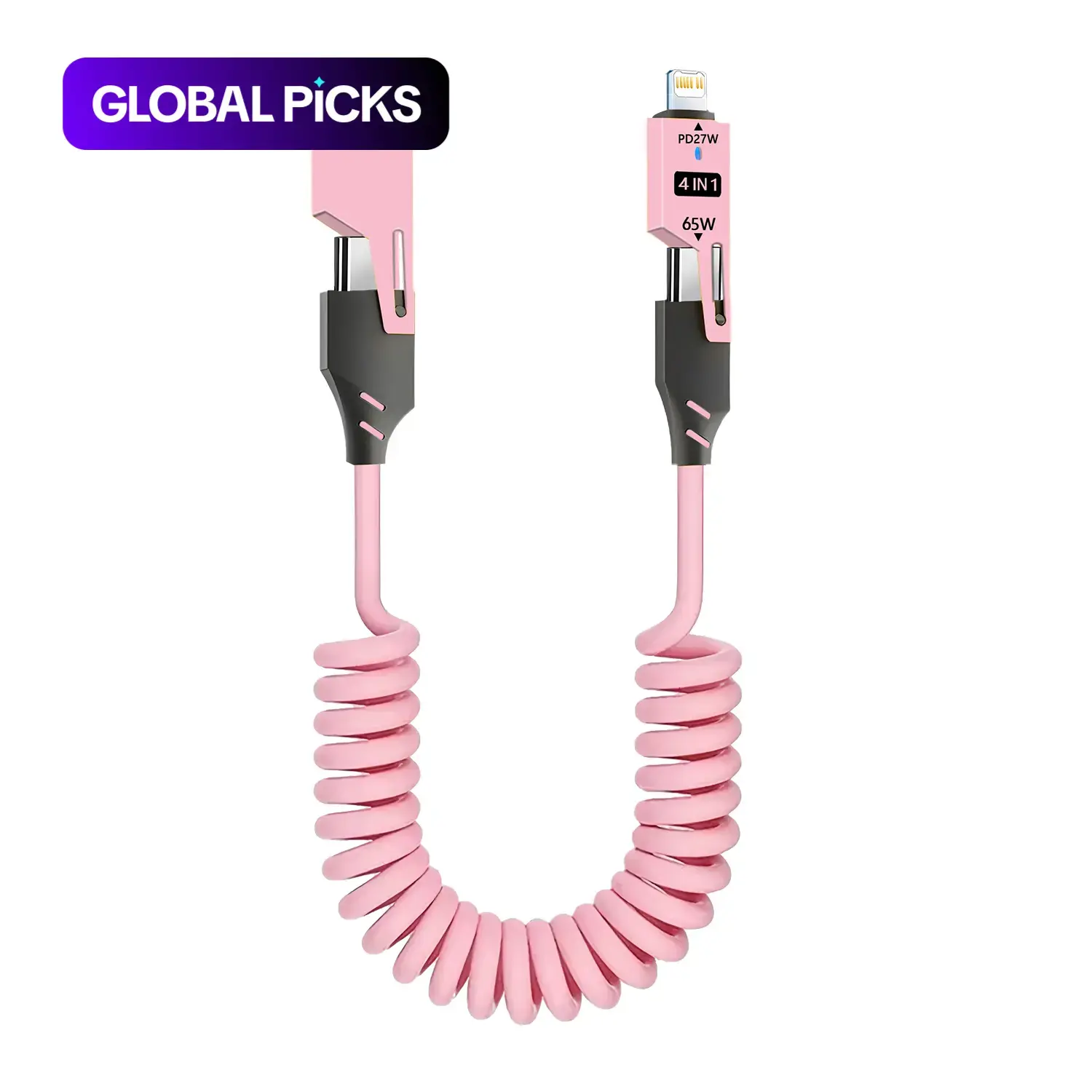 4-in-1 Coiled Retractable Phone Charging Cable, 65W USB-A/Type-C to USB-C Fast-Charging Cable, Multifunctional PD Cable for Home & Office Fast Charging Cables #GLOBAL PICKS