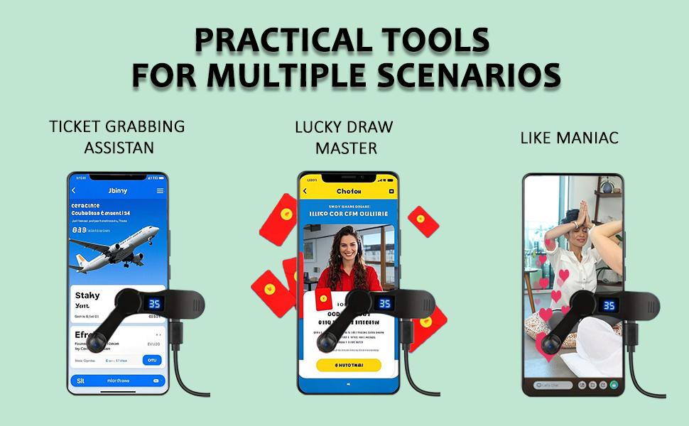 Smart Automatic Screen Clicker Tapper, Adjustable Auto Screen Clicker for Smart Phone Apps for Live Likes, Games, Shopping, Reward Tasks Auto Clicker for Smart Phone