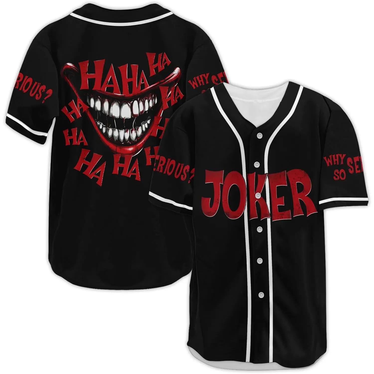 Unisex horror baseball shirt All Over Print Baseball Jersey, Horror Smile Graphic Button Up Short Sleeve Jersey, Halloween Streetwear ﻿