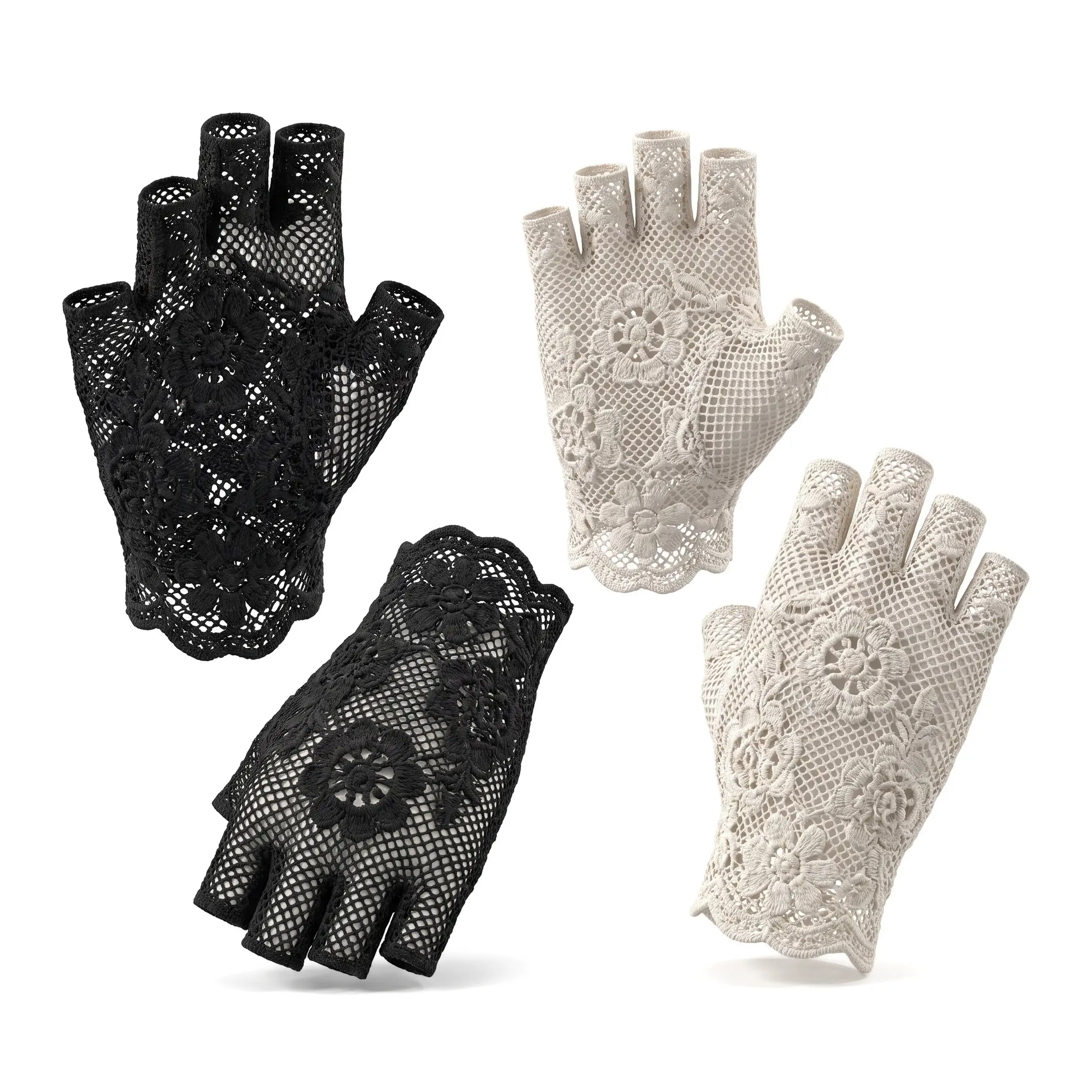 Women's Fashion Fingerless Lace Gloves - Sun Protection, Scar/Tattoo Coverage, Thin Breathable Polyester, Casual Daily Driving Essential for Summer Elegance