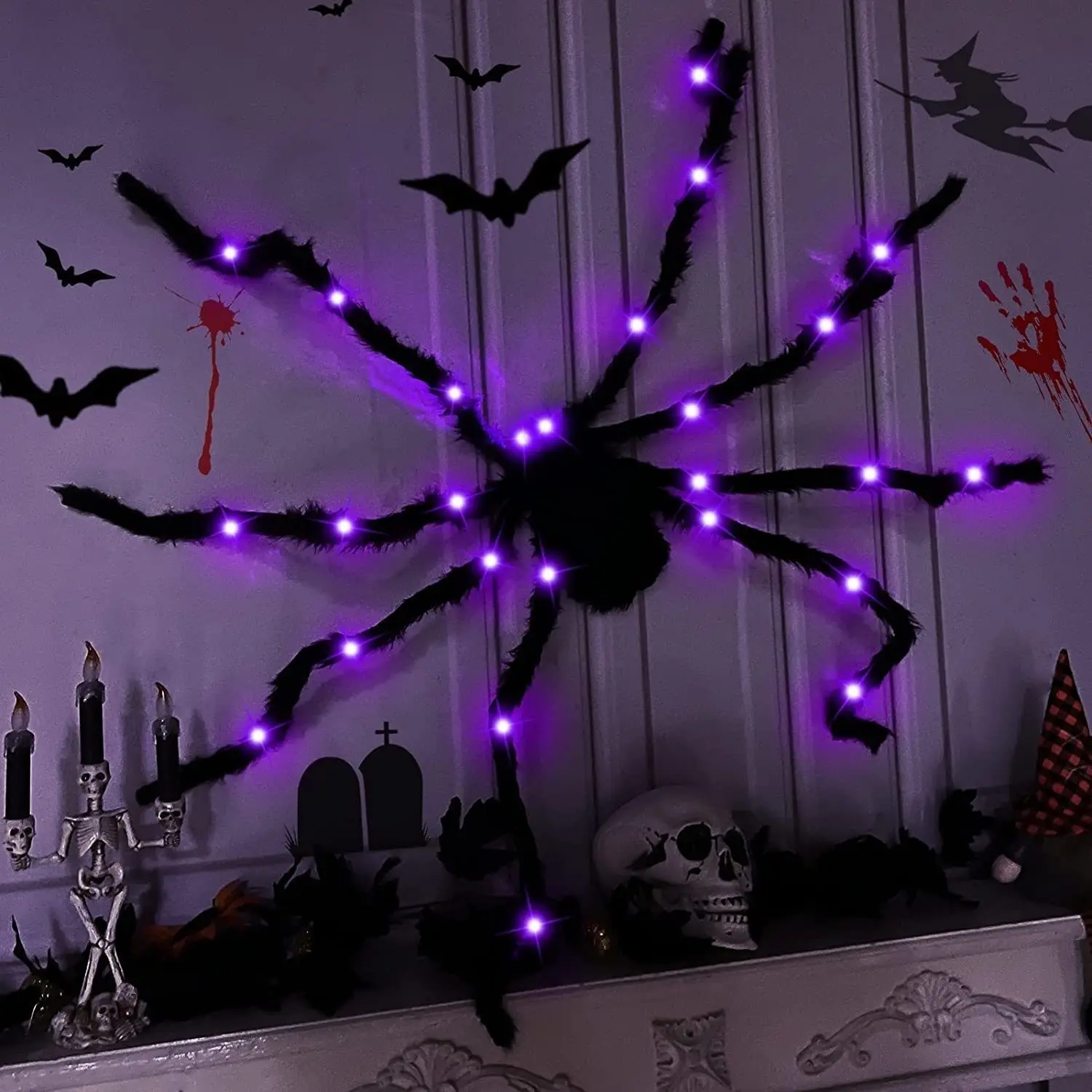 Giant Spider Decoration, Realistic Spooky Halloween Party Decor, 202cm Hanging Spider, Outdoor Indoor, Easy Installation, Durable Fabric, Festive Props