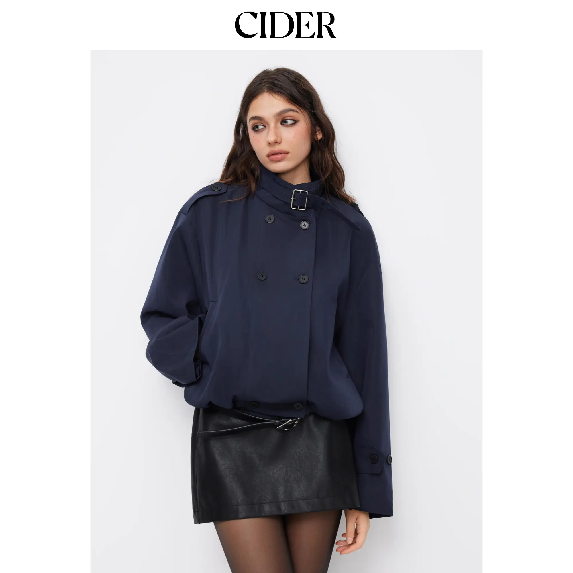 Cider High Neck Double Breasted Belted Oversized Coat SummerFinds