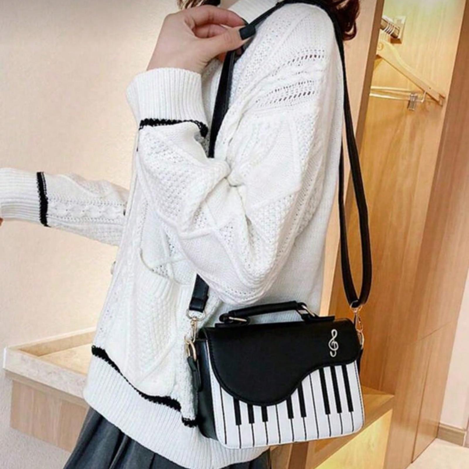 Mini Piano Key Pattern Flap Square Handbag Crossbody Bag Music Notes Shoulderbag, Creative PU Leather Tote Bag For Women, Girls , Small Bags for Student