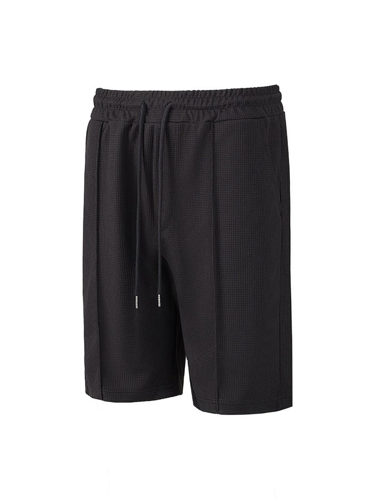 Men's Waffle Knit Shorts Elastic Waist Drawstring Knee Length Shorts With Pockets Waffle Knit Solid Color Breathable Lightweight Soft Comfortable Durable Stretch For Summer Outdoor Sports Casual Daily Wear