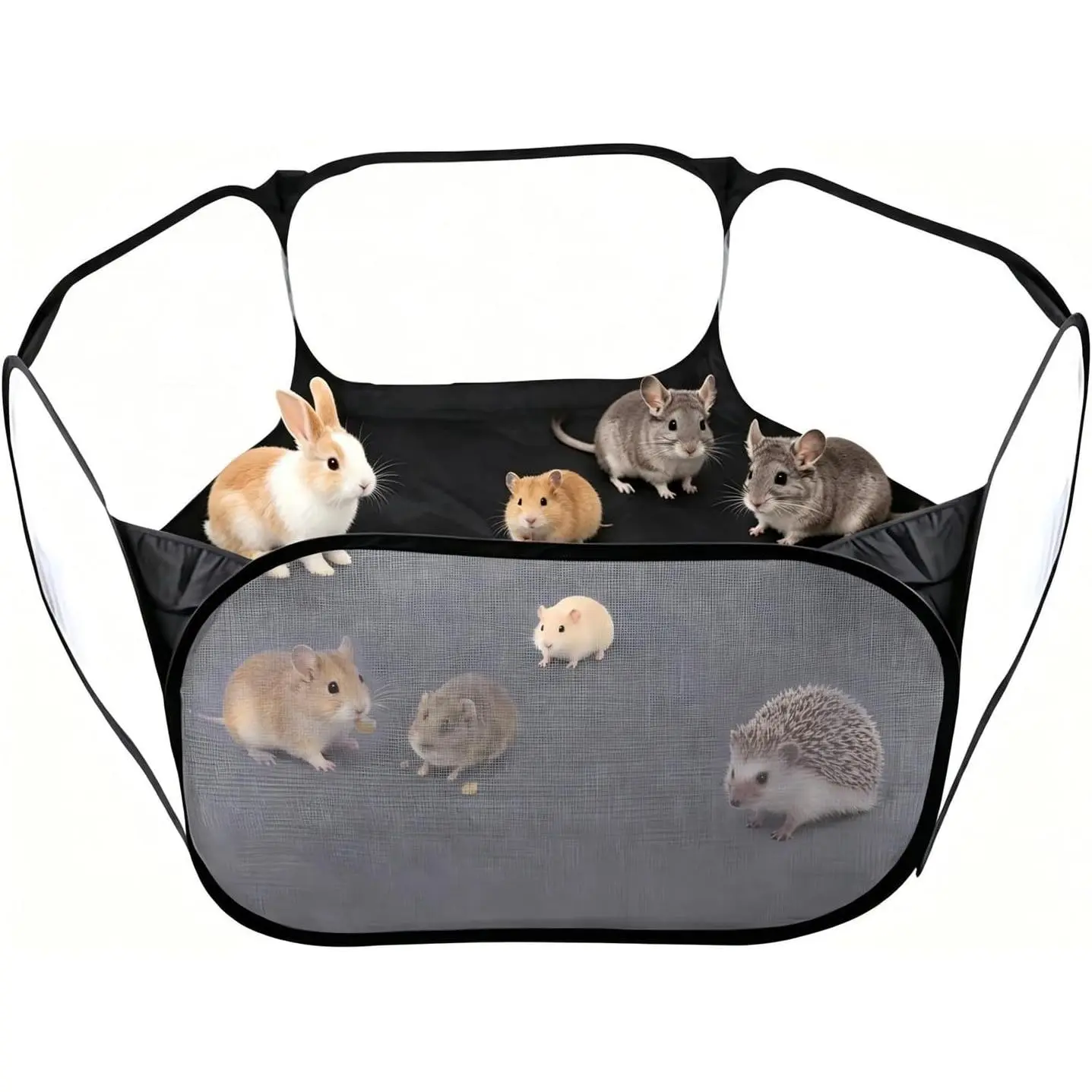 Small  Playpen, Portable 6-Sided Foldable Yard Fence for Rabbits, Hamsters, Chinchillas, Hedgehogs, High-Strength Steel Mesh Tent for Indoor & Outdoor Use (Black)