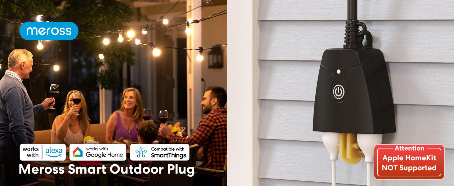 Outdoor Smart Plug, Outdoor Wifi Outlet with 2 Grounded Outlets, Remote Control, Timer, Waterproof, Works with Amazon Alexa, Google Assistant and SmartThings, FCC Certified